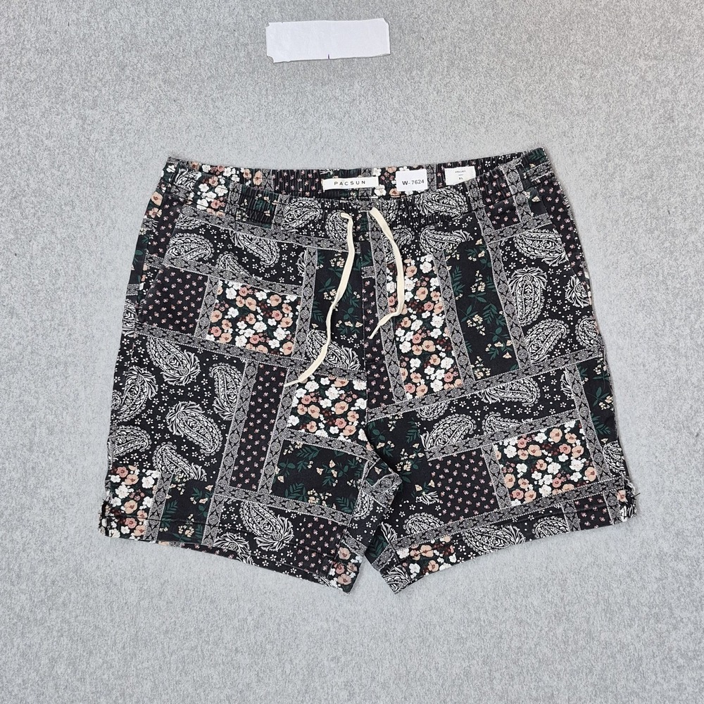 PACSUN Men Shorts XL Black Swimwear Floral Volley Swim Trunks
